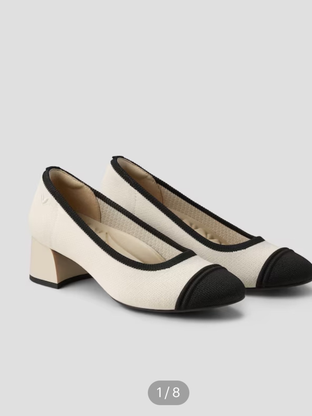 VIVAIA Almond-Toe Chunky Low Heels Julie Pro Cream & Black Womens SZ 10 Like New